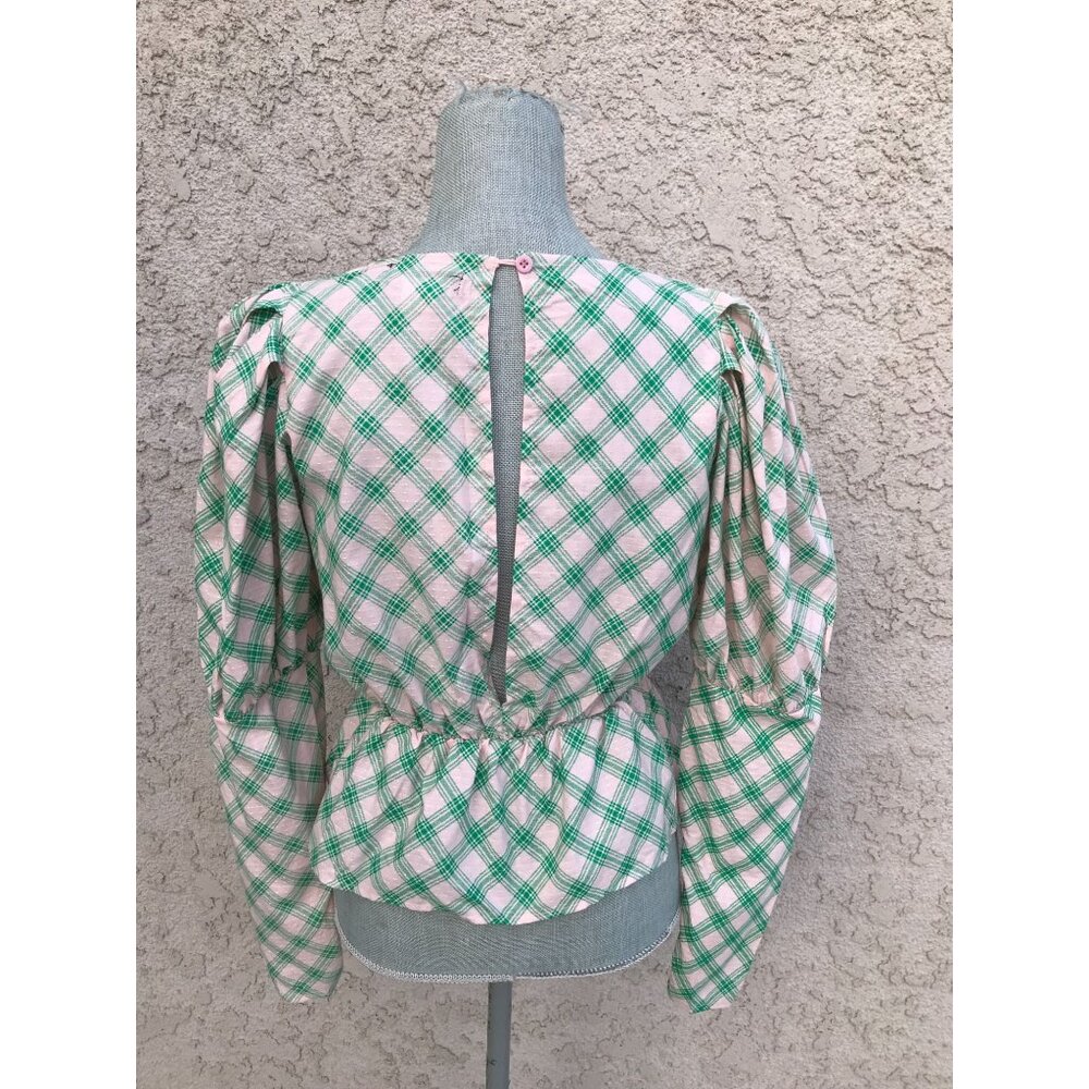 Daisy Street Pink Plaid Cottagecore Peasant Peplum Top - Medium - - Picture 9 of 11